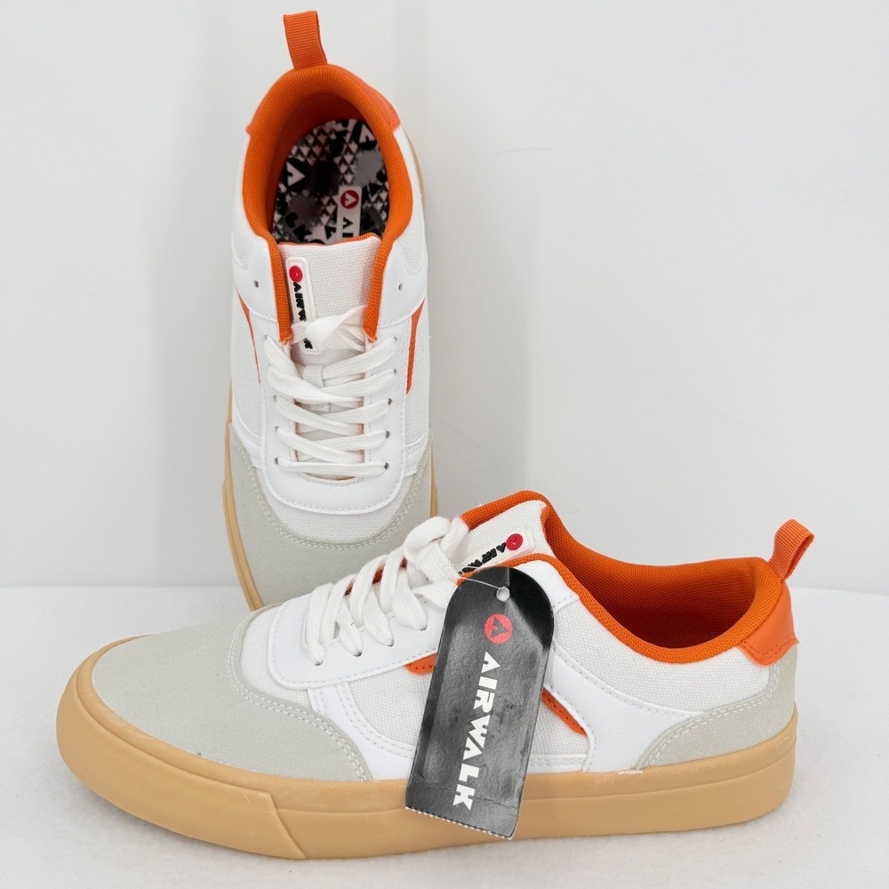 Airwalk Mens Huntington Canvas Shoes Size 9 White & Orange Low-Top Lace-Up NWOB